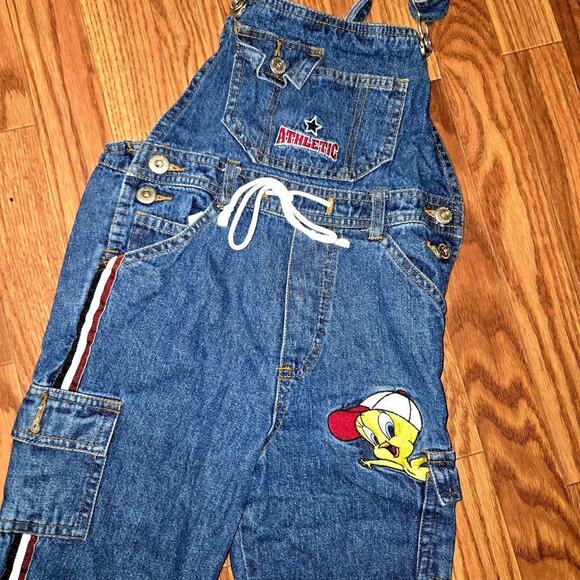 Vintage 90s Looney Tunes Tweety BirdDenim OverallsSize 6 Boys Bibs